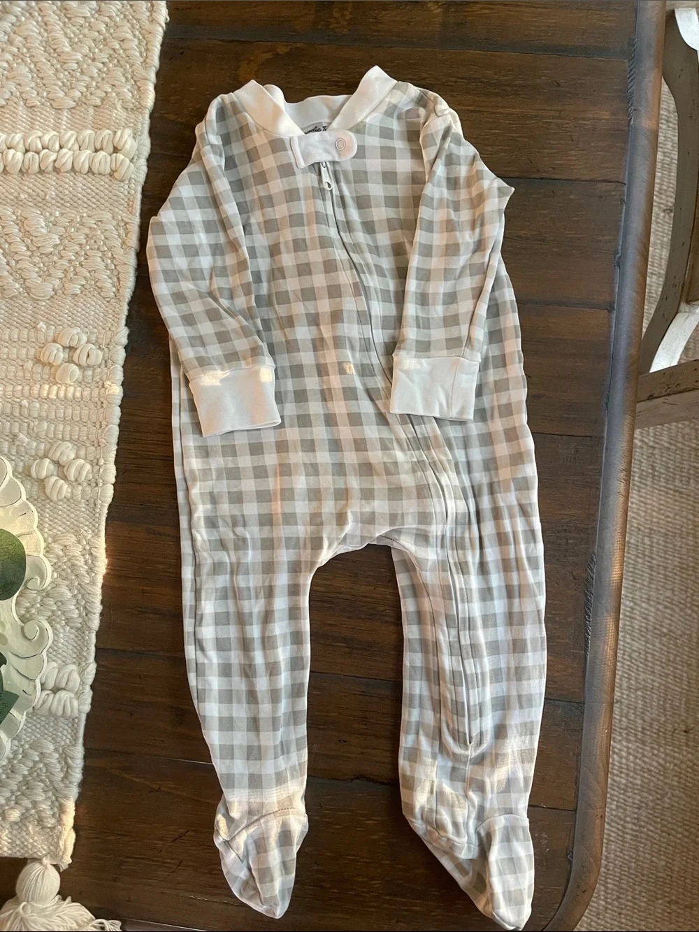 Classic Gray and White Gingham Footed One-Piece
